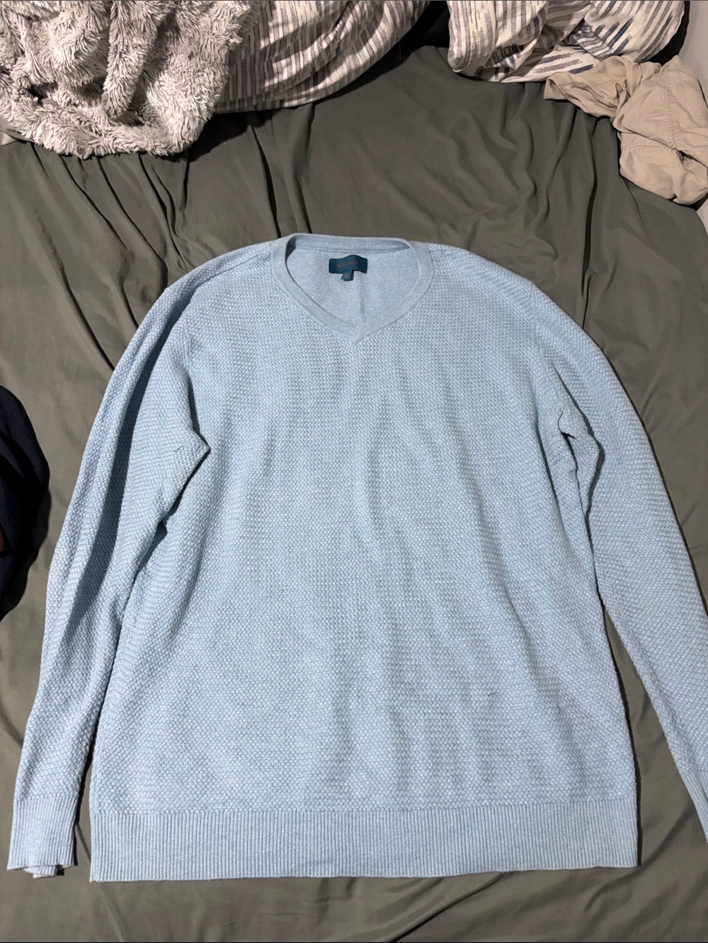 Men's Light Blue V-Neck Knit Sweater